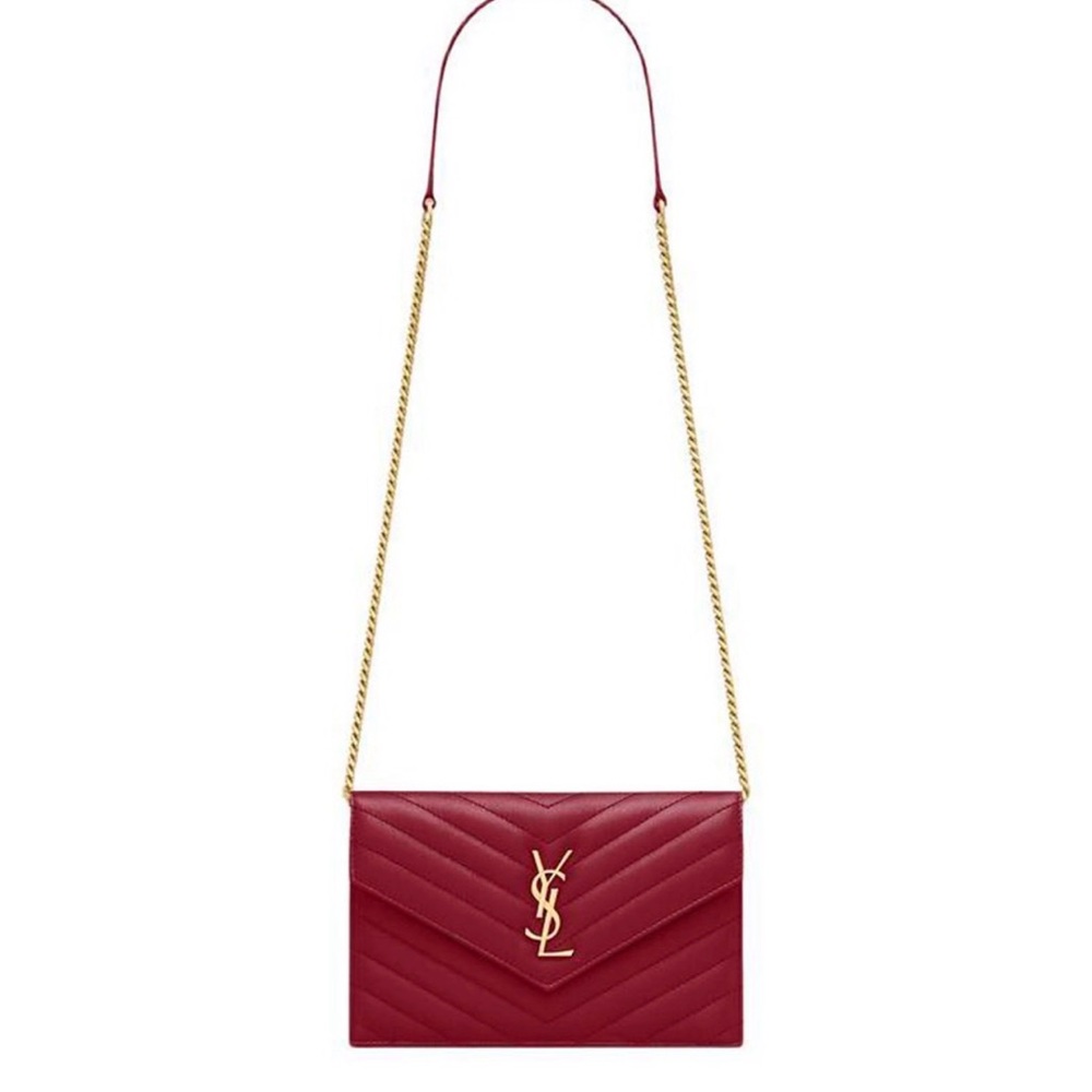 Saint Laurent Red Quilted Leather Envelope Crossbody with Gold Hardware